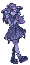 Official full-body pixel art of Aurora holding a book