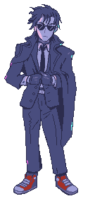 Full-body pixel art of the unidentified man wearing a suit